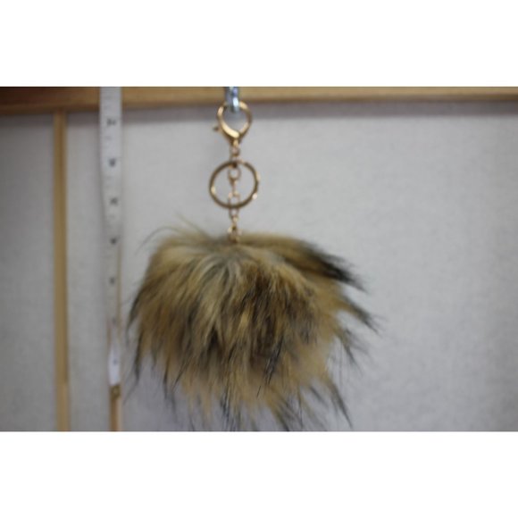 Fuzzy Keychain /  4 in/ Black and brown fuzzy keychain with keyring - Picture 4 of 6